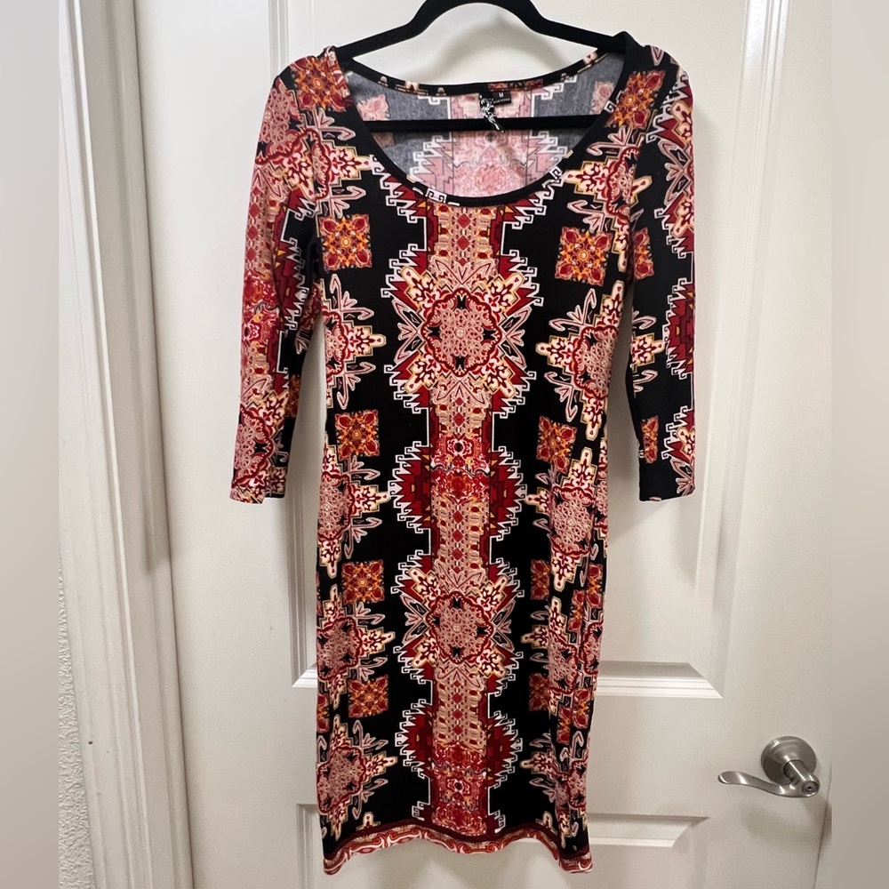 Feathers Women's Midi Dress Long Sleeve Multicolor Size Medium
